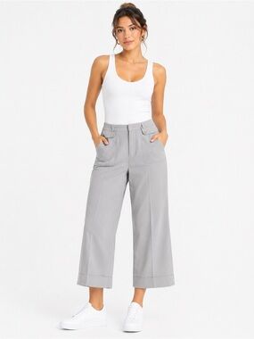 Ispiri Modern Fit Grey Cropped Wide Leg Dress Pants Size 12 x 24 Stretch